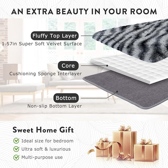 Fluffy Rugs for Living Room, 5x7 Ft Black White Zebra Shag Rugs for Bedroom - Image 6