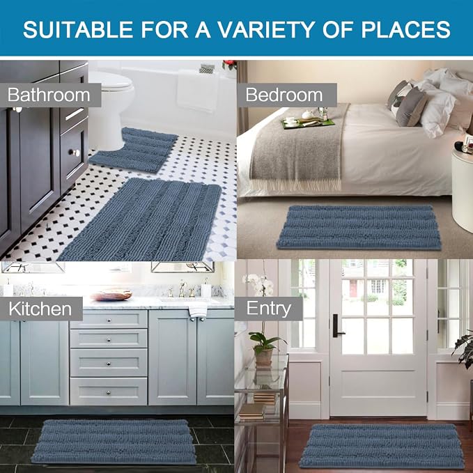H.VERSAILTEX Bathroom Rug Sets 2 Piece Bath Mats Non Slip Thick Soft Chenille - Image 6