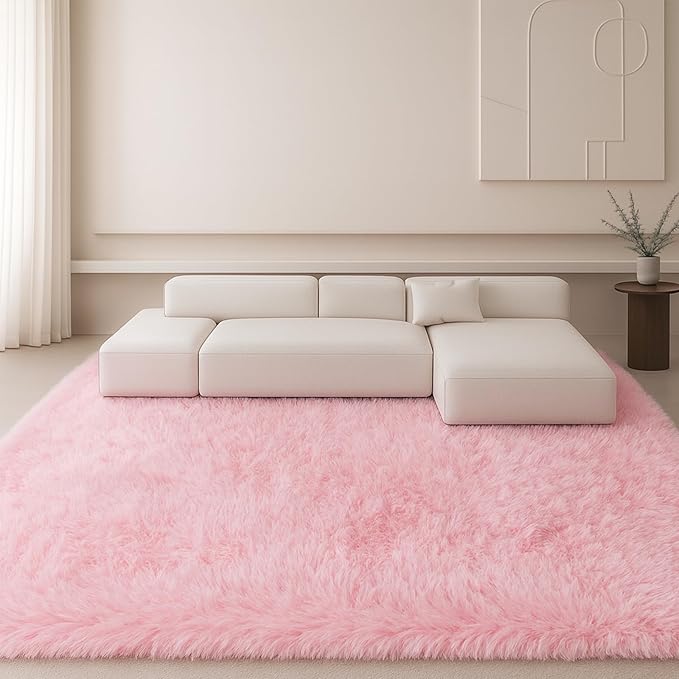 6x9 Rugs for Living Room, Cute Pink Rug for Bedroom, Plush Fluffy Carpet by Mtandyx