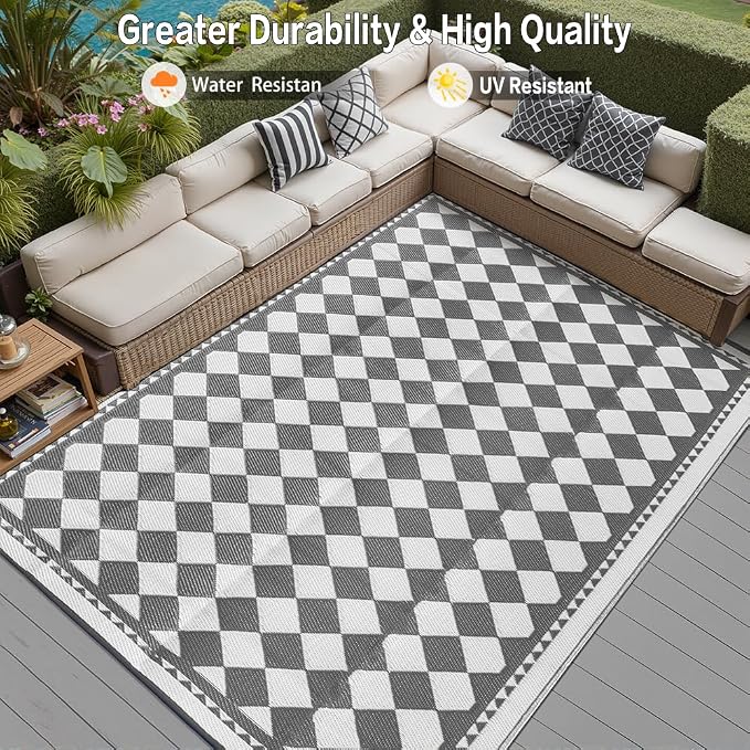 HUGEAR Outdoor Waterproof Rug 6'x9' Plastic Straw Rugs Washable Reversible - Image 4