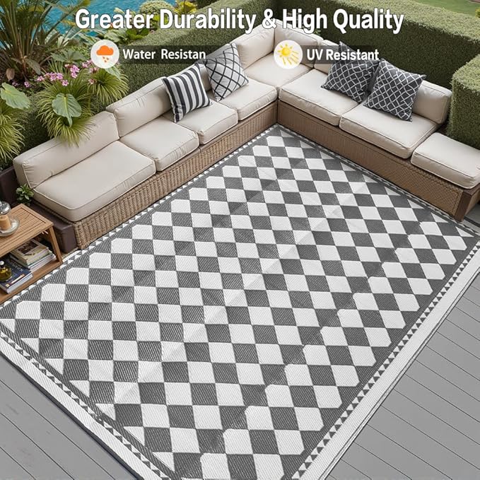 HUGEAR Outdoor Waterproof Rug 8'x10' Plastic Straw Rugs Washable Reversible - Image 4