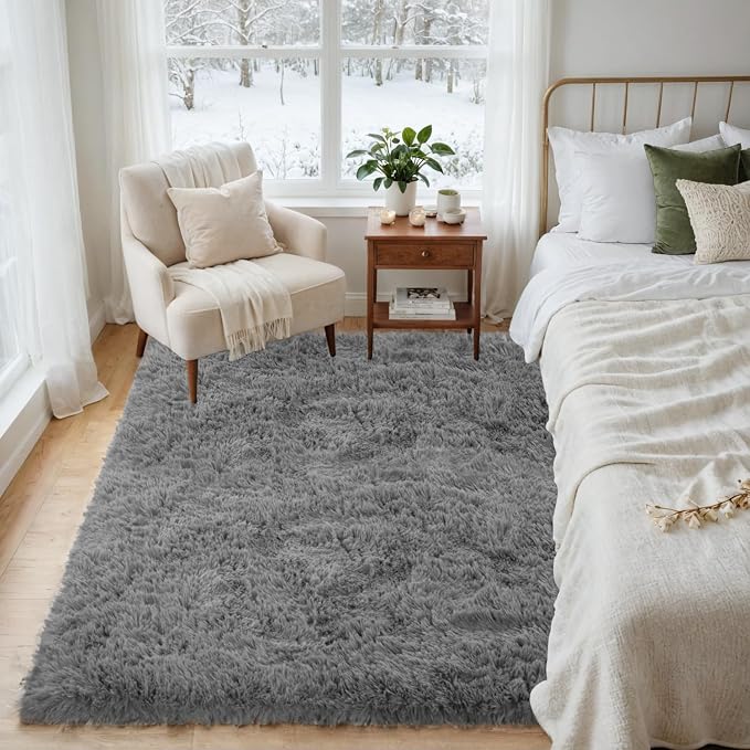 4x6 Area Rugs for Living Room Rug: Soft Fluffy Shag Light Gray Rugs for Bedroom - Image 4