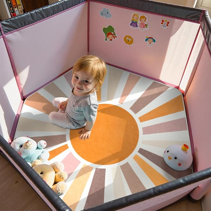 STARUIA Boho Washable Hexagon Rainbow Nursery Rug - Image 4