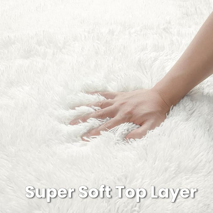 White Round Fluffy Rug 6ft, Soft Bedroom Circle Rugs Mats - Image 7