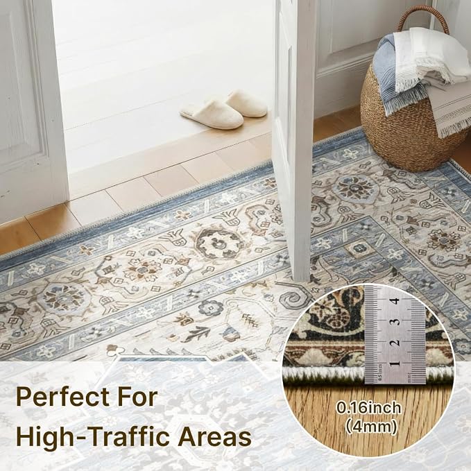 10x14 Area Rug for Living Room-Vintage Farmhouse Boho Floral Washable Stain - Image 5