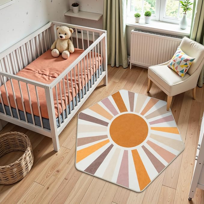 STARUIA Boho Washable Hexagon Rainbow Nursery Rug - Image 2