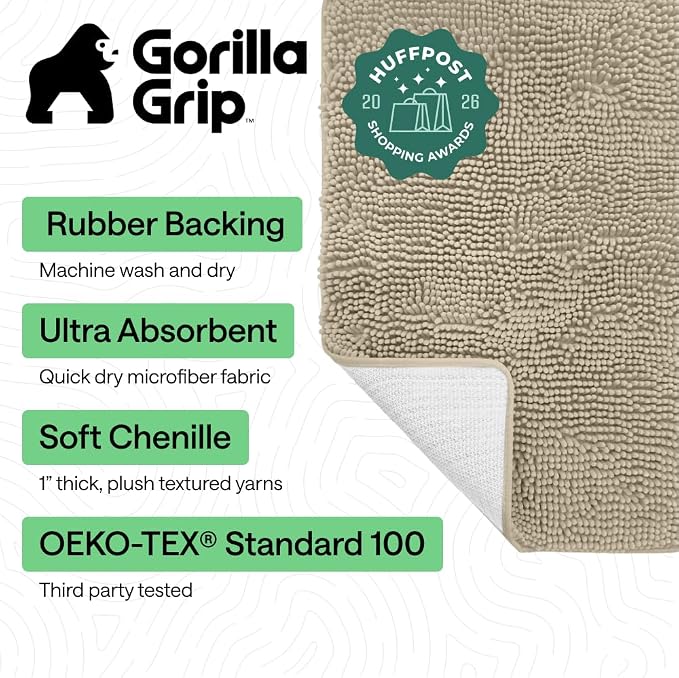 GORILLA GRIP Bath Rug Mat 30x20, Thick Soft Absorbent Chenille, Quick Dry - Image 2