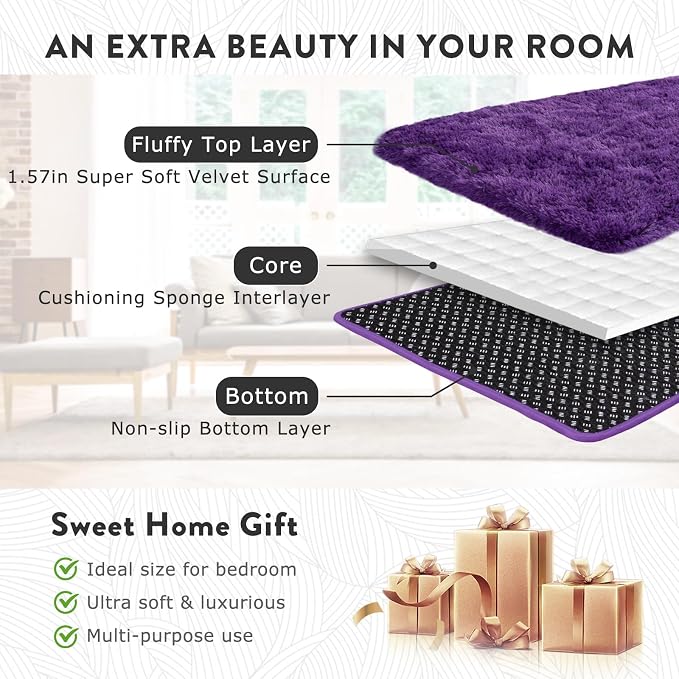 Purple Rugs for Bedroom, 4x6 Fluffy Shaggy Rugs for Living Room, Modern Fuzzy - Image 6
