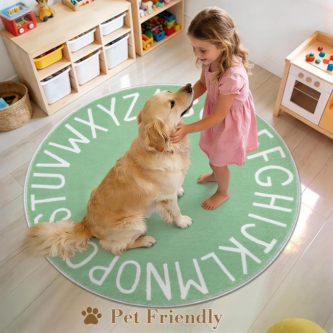 Topotdor Round Kids Play Rug Alphabet Nursery Area Rug Extra Large Soft - Image 7
