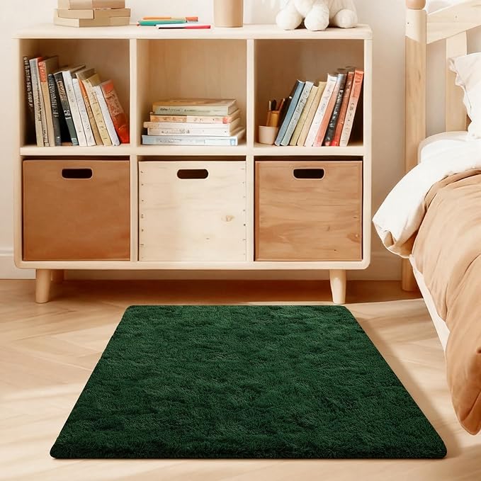Dark Green Rugs for Bedroom, 3x5 Fluffy Area Rugs for Living Room, Small Fuzzy by Unknown