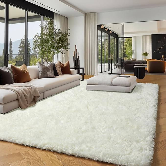PAGISOFE Ultra Soft Area Rugs for Living Room 6x9 Ft, Cream White Soft Fuzzy - Image 8