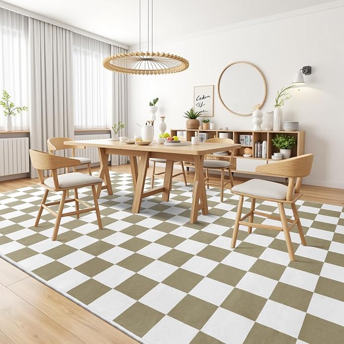 Terrug Beige and White Checkered Rug - Image 2
