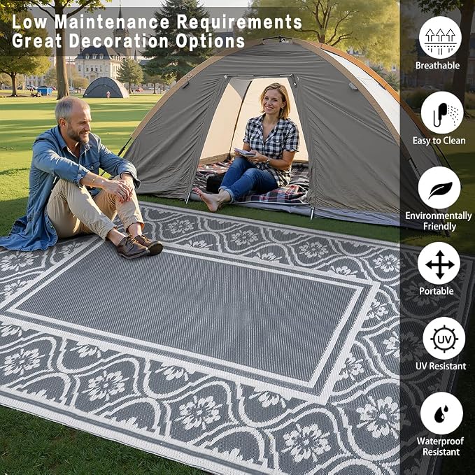 HUGEAR Outdoor Rug 8x10 Patio Waterproof Mat Camping Carpet Outside Area Rug - Image 3