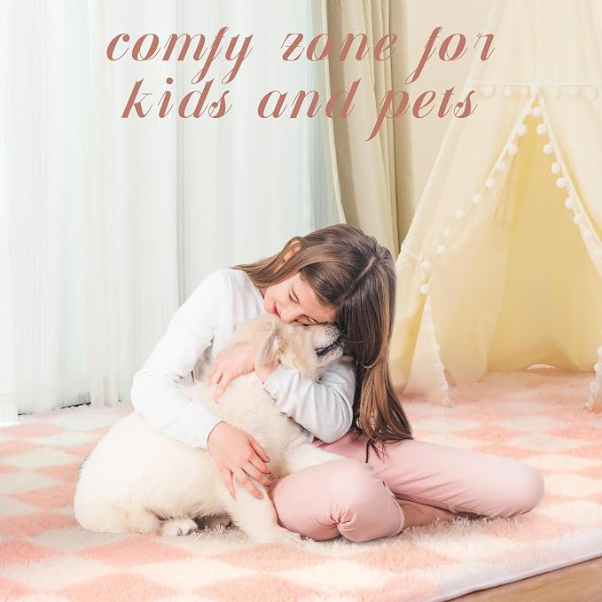 Super Soft Rug for Bedroom, 6x9 Ft Pink and White Area Rug Classic Checkered - Image 7