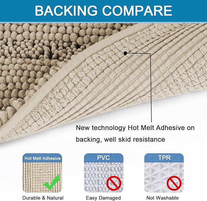 H.VERSAILTEX Bath Mats for Bathroom Non Slip Thick Chenille Striped Bath Rug - Image 4