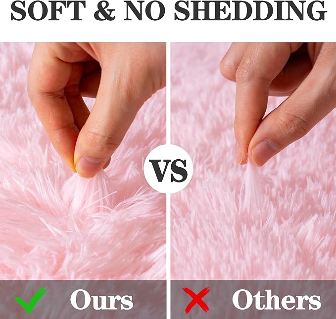 Round Fluffy Pink Rug for Bedroom, 4Ft Fuzzy Shag Circle Area Rug for Girls - Image 7