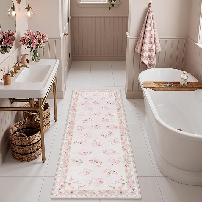 LIVEBOX Floral Girls Rugs for Bedroom, 2 x 6 Washable Nursery Runner Rug - Image 2