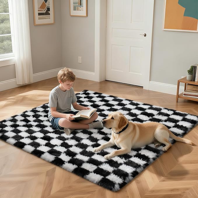 Checkered Rug for Bedroom, 2x6 Black and White Area Rugs, Classic Checkered - Image 4
