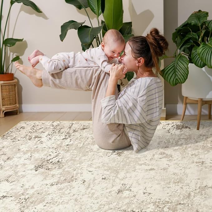 Toneed Abstract Area Rug Modern Washable Rug Soft Non Slip Rug Low Pile - Image 4