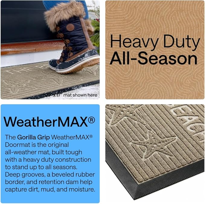GORILLA GRIP 100% Waterproof All-Season WeatherMAX Doormat US Designed Natural - Image 3
