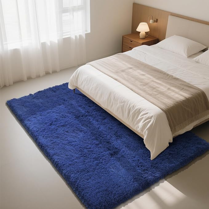 Blue Fluffy Rug Shag Area Rug, 9x12 Area Rugs - Image 3