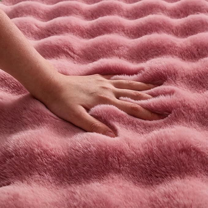 Dusty Rose Rabbit Plush Rug 3'x5', Fluffy Shaggy Area Rug - Image 4