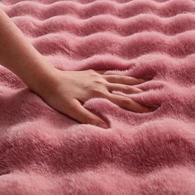 Dusty Rose Rabbit Plush Rug 4'x6', Fluffy Shaggy Area Rug - Image 5