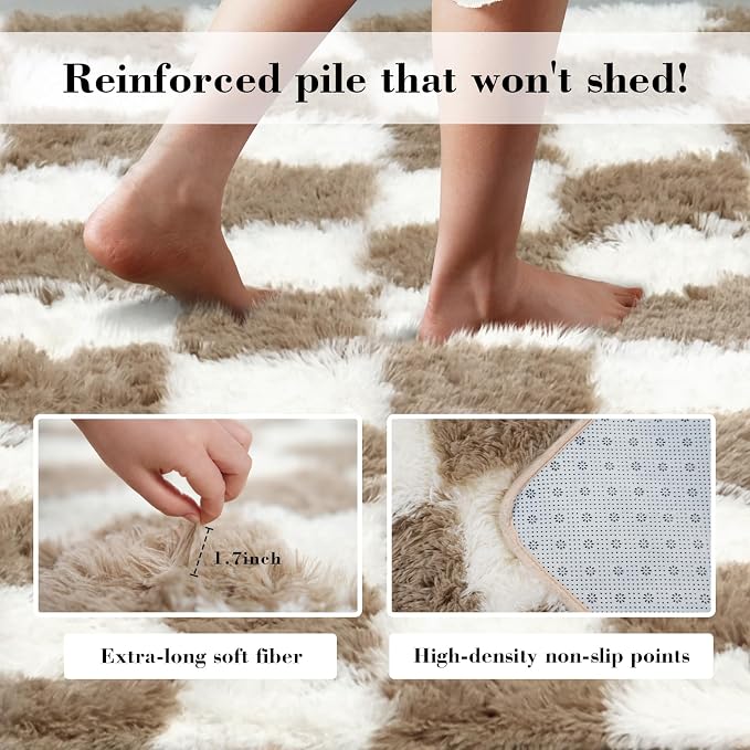 Checkered Rug for Bedroom, 5x8 Beige and White Area Rugs, Classic Checkered - Image 6