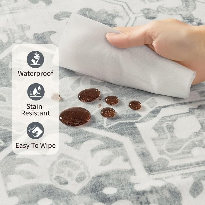 Rugxara Washable Area Rug for Living Room, Neutral Vintage Boho Rugs for Office - Image 9