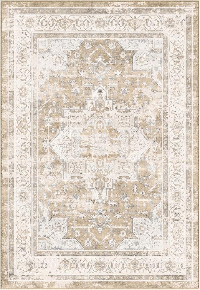 3x5 Area Rug for Living Room-Vintage Farmhouse Boho Floral Neutral Washable - Image 6