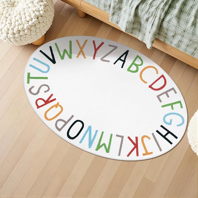 Topotdor Oval Kids Play Rug Alphabet Nursery Area Rug Extra Large Soft Crawling - Image 9