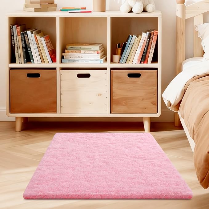 Pink Rug for Bedroom, 3x5 Fluffy Area Rugs for Living Room, Small Fuzzy Shag by Unknown