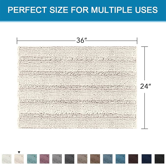 H.VERSAILTEX Bath Mats for Bathroom Non Slip Extra Thick Chenille Striped Bath - Image 2