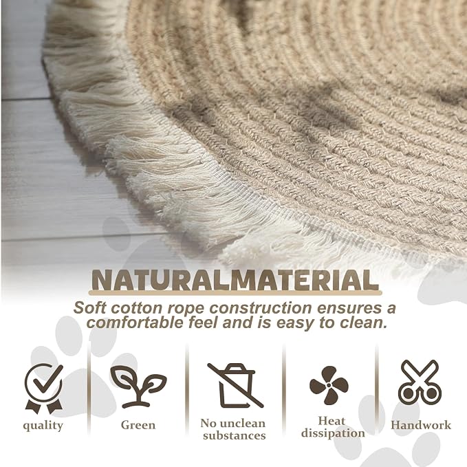 Cotton Rope Area Rug for Cats, Cat Scratch Rug, Washable Boho Braided Circle Rug - Image 7
