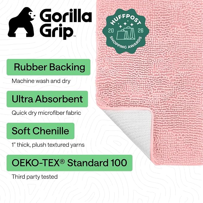 GORILLA GRIP Bath Rug Mat 30x20, Thick Soft Absorbent Chenille, Quick Dry - Image 2