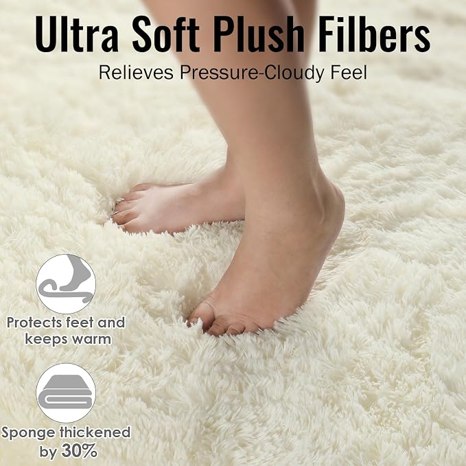PAGISOFE White Fluffy Shag Washable Area Rugs - Image 3