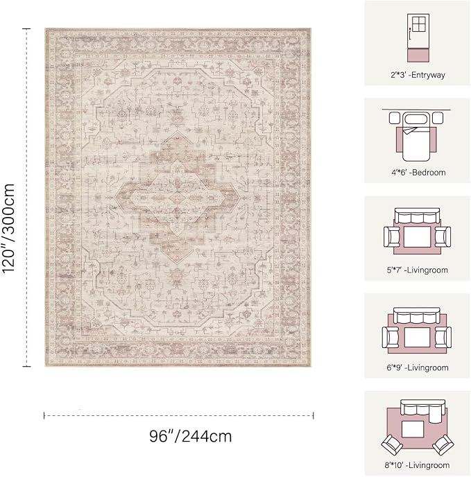 8x10 Washable Area Rug for Living Room & Bedroom, Extra Lager Soft Pink Rugs - Image 2