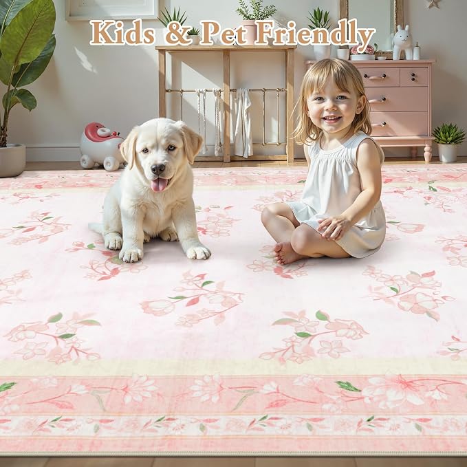 LIVEBOX Floral Girls Rugs for Bedroom, 2 x 6 Washable Nursery Runner Rug - Image 5