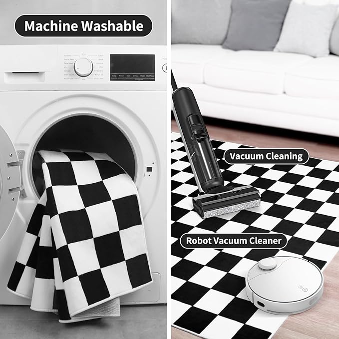 Terrug Black and White Checkered Rug - Image 6