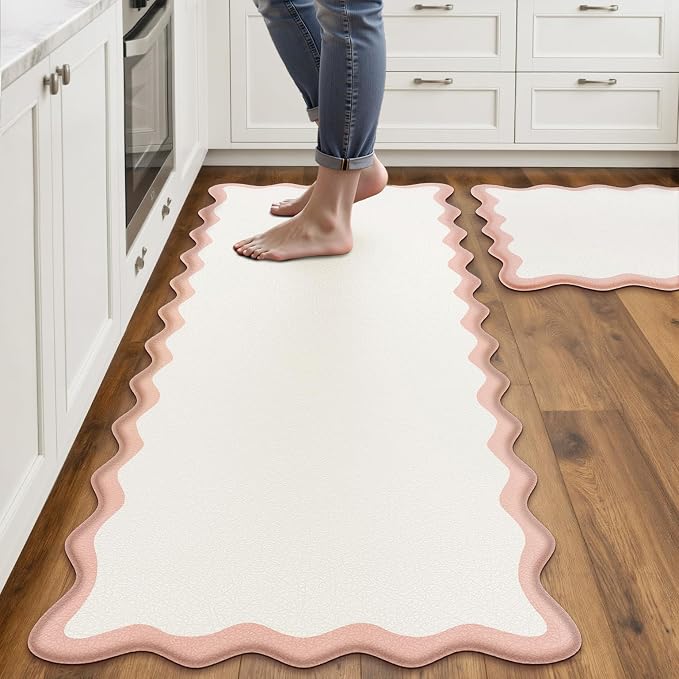 Arenarug Scalloped Pink Kitchen Mats Rugs Sets of 2 Cushioned Anti Fatigue by ArenaRug