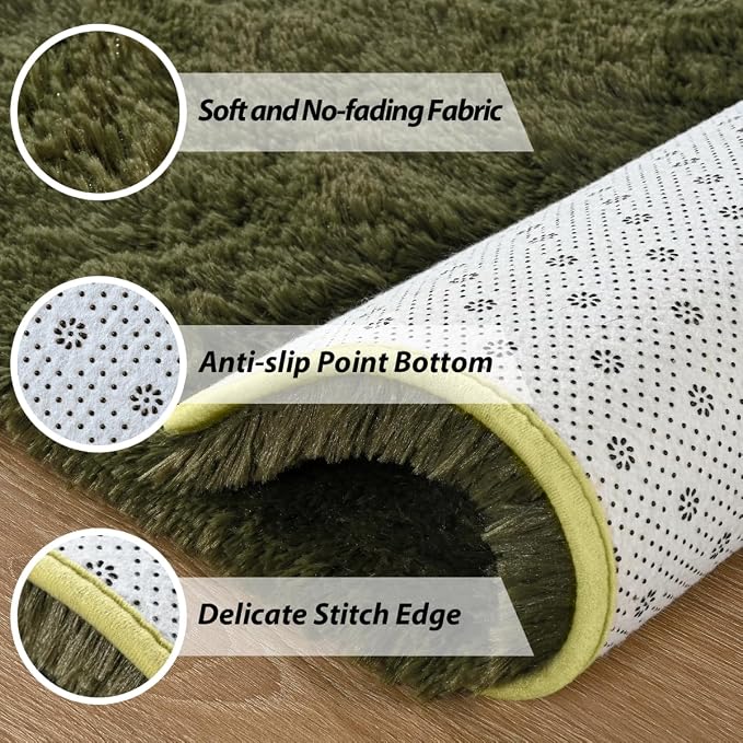 Andecor Shag Area Rug for Living Room, 5 x 8 Feet Olive Green Soft Fluffy - Image 5