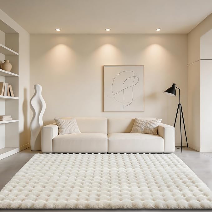 Creamy White Rabbit Plush Rug 4'x6', Fluffy Shaggy Area Rug - Image 3