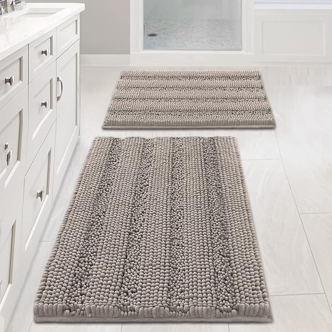 Non Slip Thick Shaggy Chenille Bathroom Rug Mat Set Extra Soft and Absorbent by HVERSAILTEX