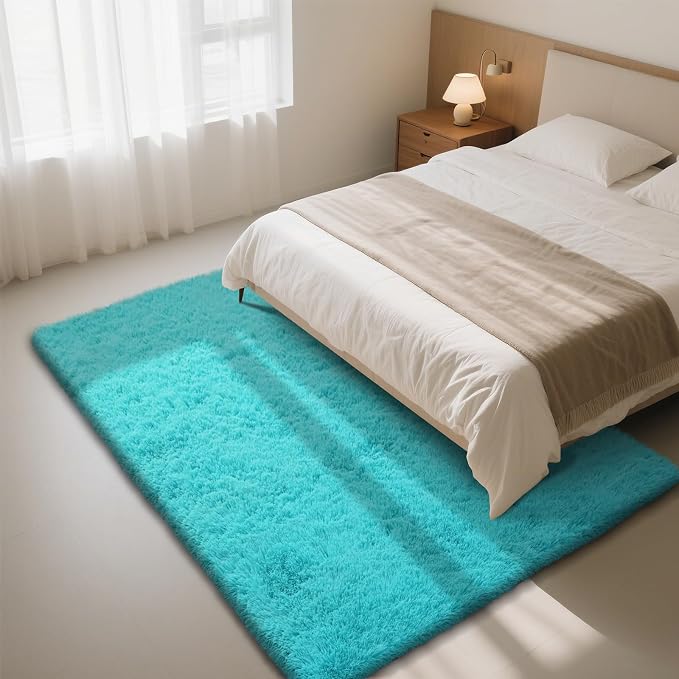 yongyangjuxin Teal Blue Rug Fluffy Rug, 9x12 Teal Area Rugs - Image 2