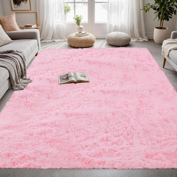 4x6 Area Rugs for Living Room Rug: Soft Fluffy Shag Light Pink Rugs for Bedroom - Image 2