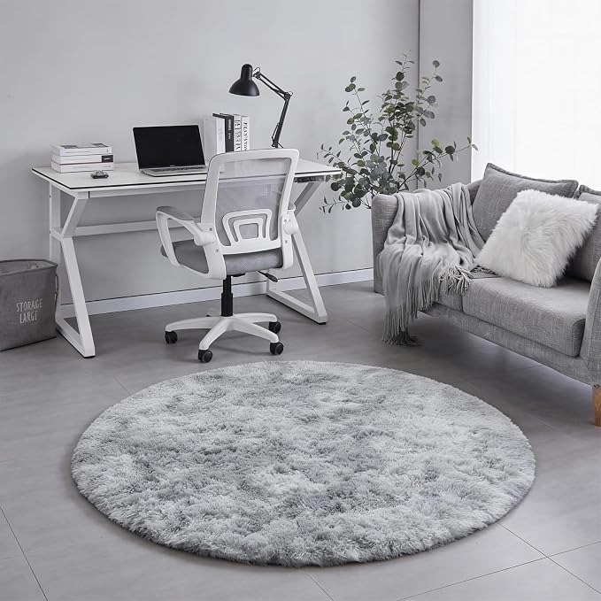 Amdrebio Tie-Dyed Light Grey Round Area Rugs - Image 6