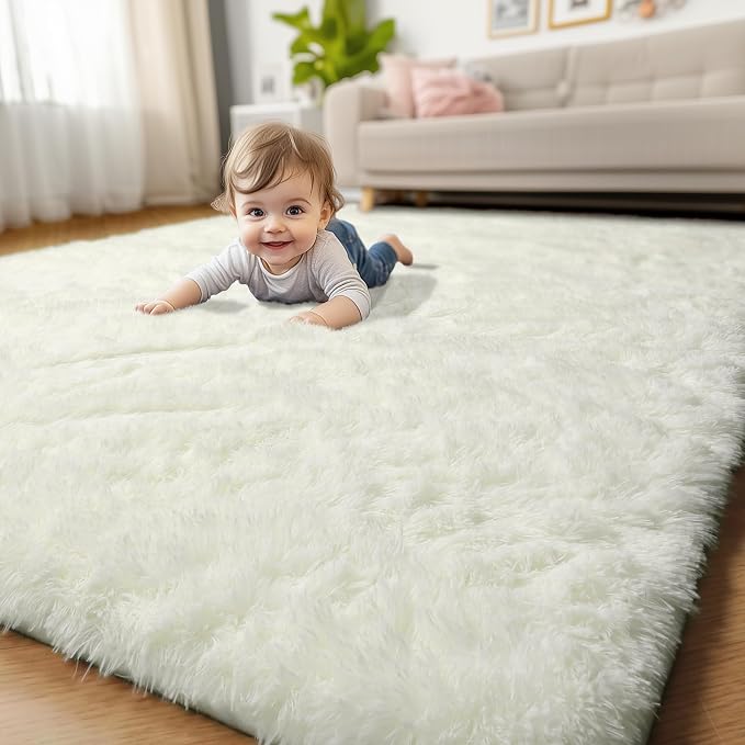 Amdrebio Ivory Rugs for Living Room Bedroom, 6x9 Soft Fluffy Area Rug for Kids - Image 7