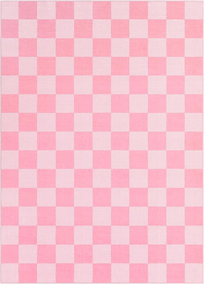 GarveeHome Checkered Blush Pink and White 8x10 Area Rugs - Image 4