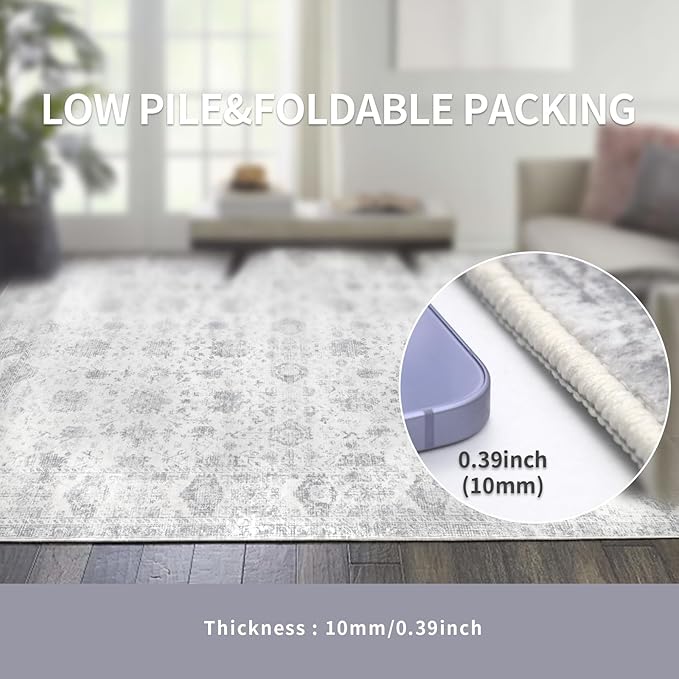 Washable 4×6 Area Rugs for Living Room, Vintage Floral Rug Soft Non Slip Stain - Image 2