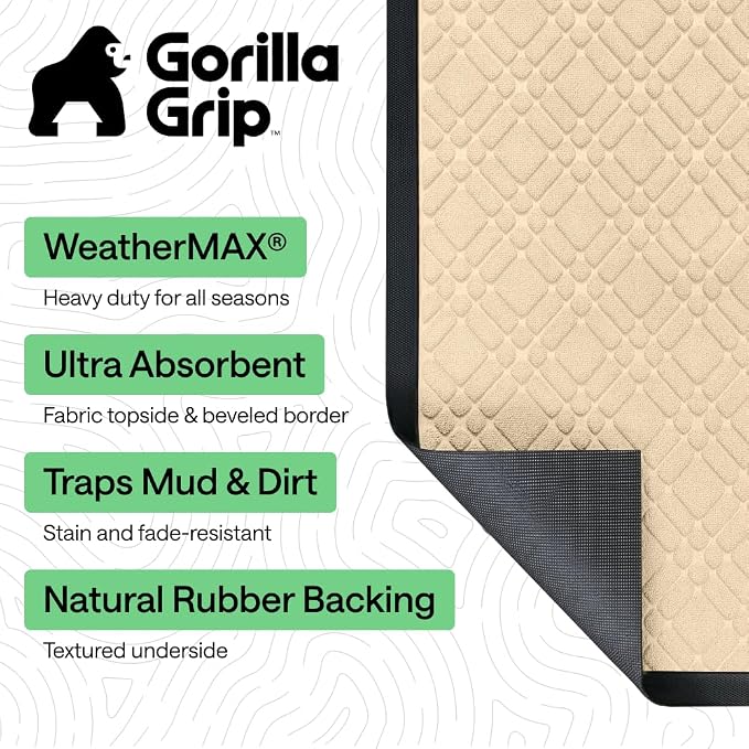 GORILLA GRIP 100% Waterproof All-Season WeatherMAX Doormat US Designed Natural - Image 2